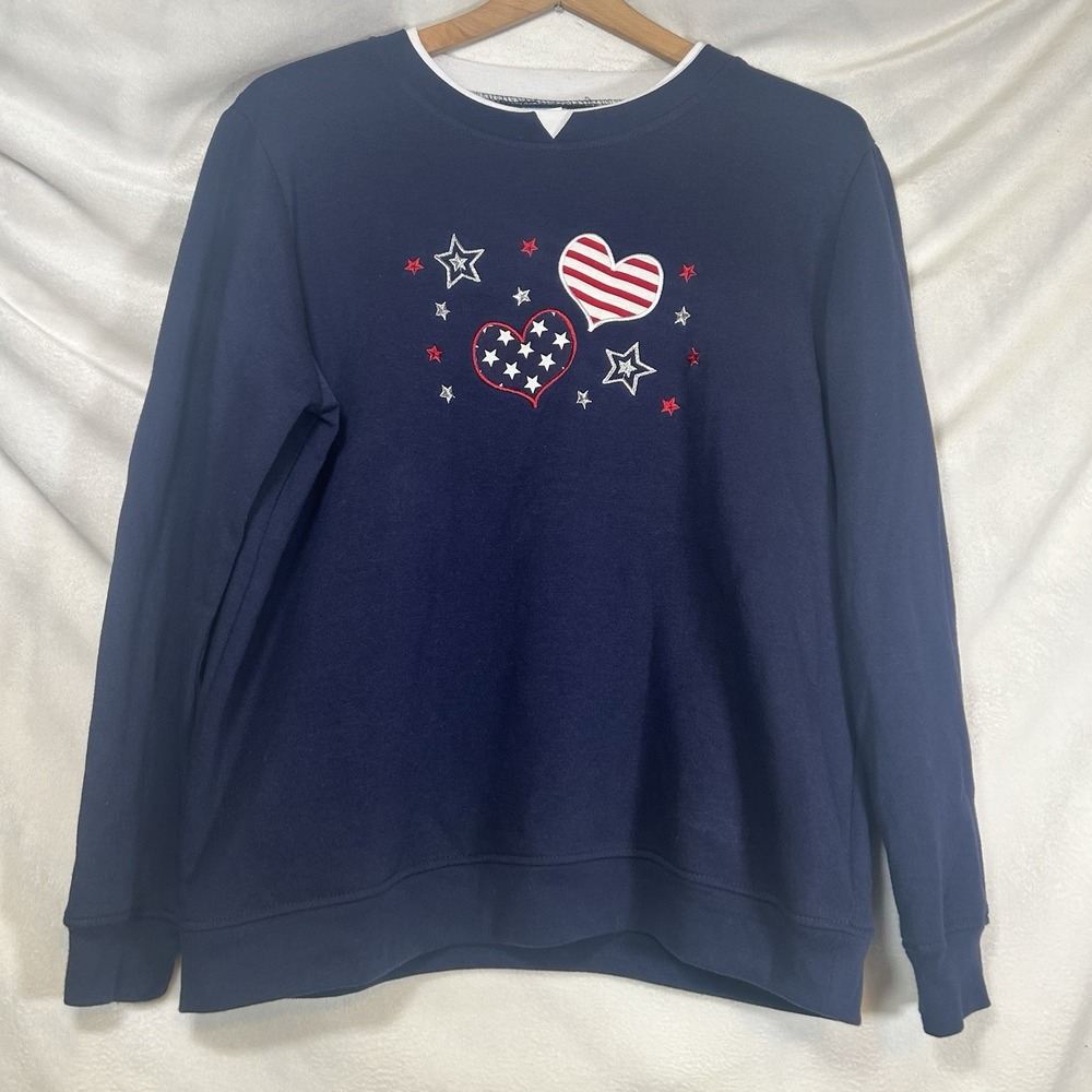 VTG Comfort Corner Crewneck Sweater Red White Blue Large Patriotic USA‎ Stars